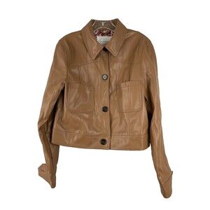 Anthropologie Faux Leather Cropped Jacket Size Medium Brown Chest Pockets